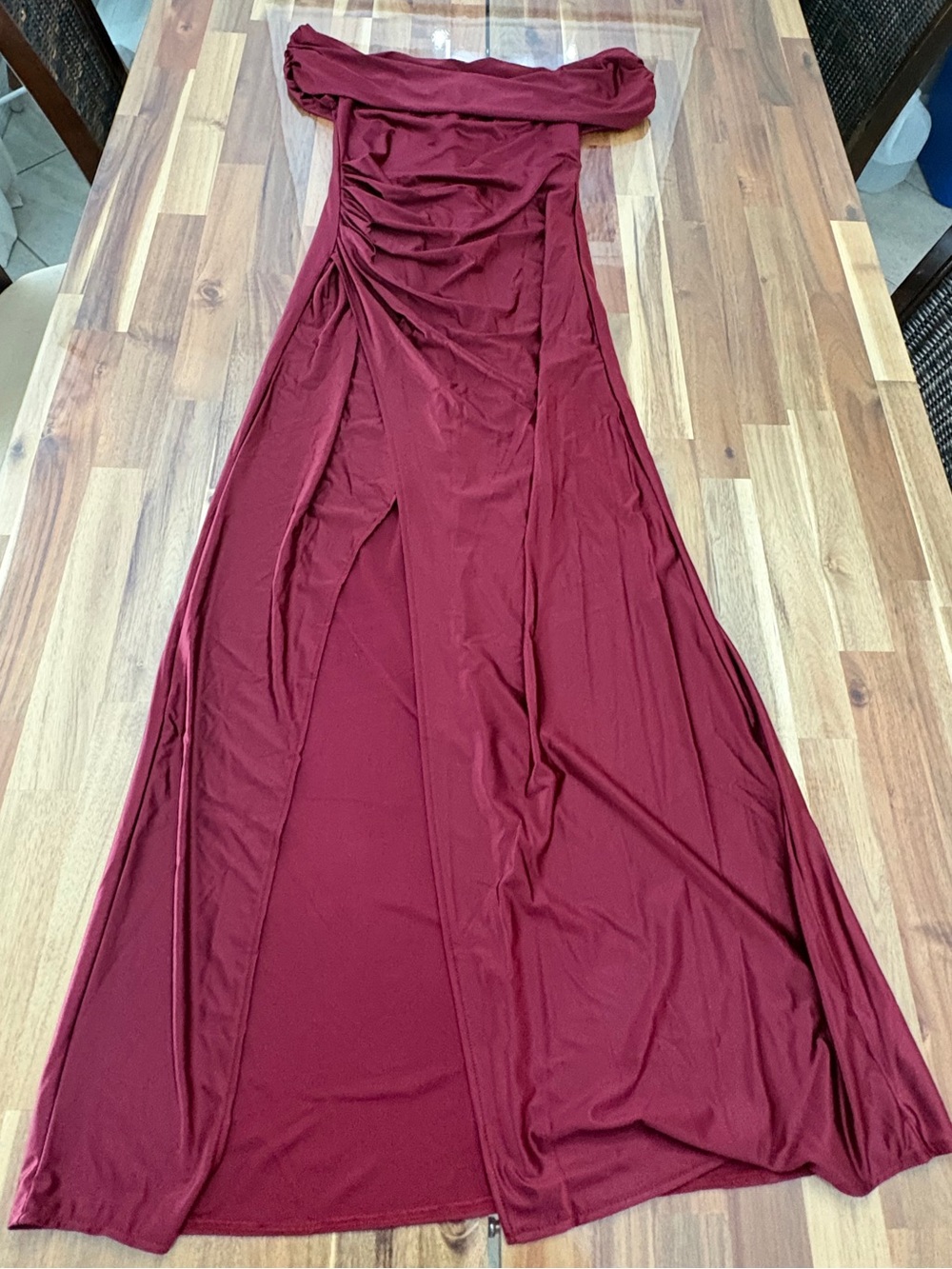 OYS Sz M Elegant Off Shoulder Strapless full length Formal Burgundy Dress